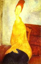Haga click para ver la imagen ampliada jeanne hebuterne in a yellow sweater.jpg